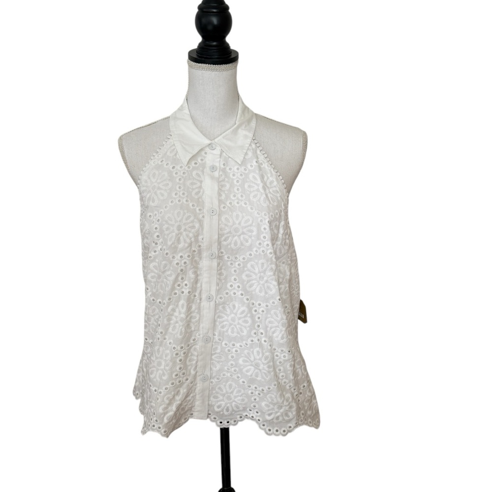 Ryegrass Woman's Size 14 White Daisies Halter Button Up Flowy Top NWT
